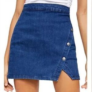 We The Free “Denim” Wrap-Front Mini Skirt with Snap Accents